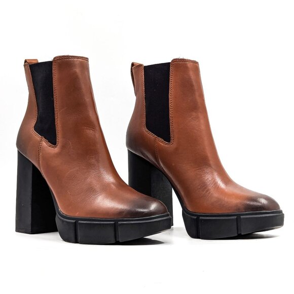 Steve Madden Women Revised Cognac Leather Platform Heeled Chelsea Boots size 9.5 - Picture 1 of 10